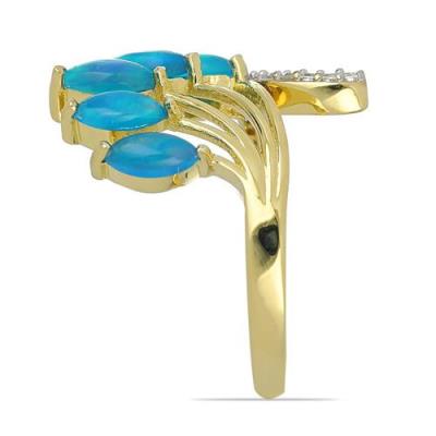 BUY NATURAL  BLUE ETHIOPIAN OPAL GEMSTONE CLASSIC RING IN STERLING SILVER